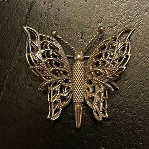 Vintage Monet Silver Tone Cut Out Textured Butterfly Brooch